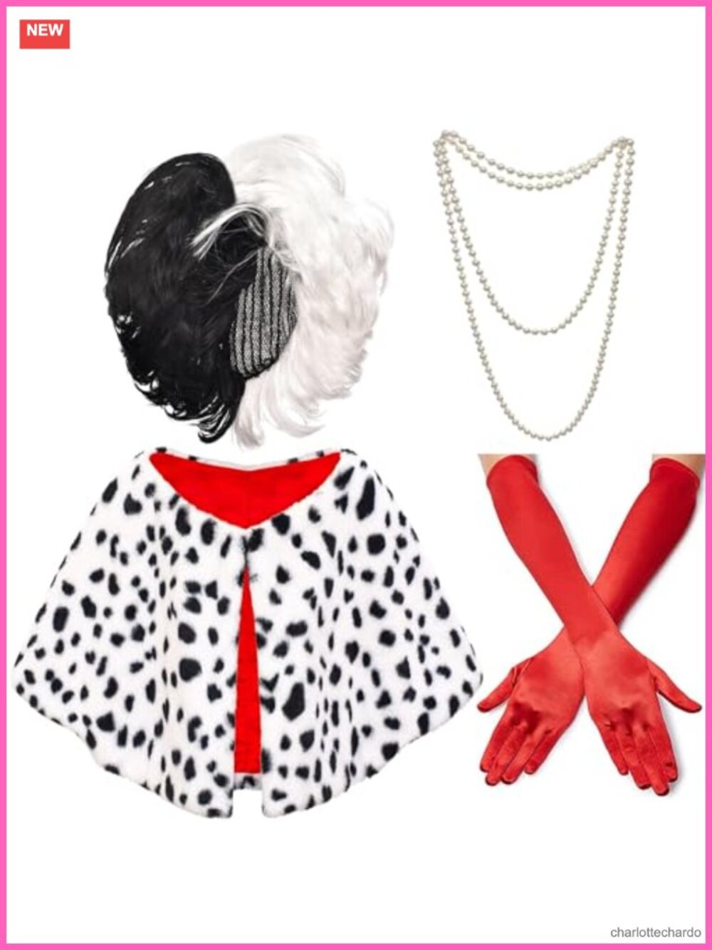 6-Piece Halloween Costume Set: Wig, Gloves, Shawl, Holder, Necklace, Cap
